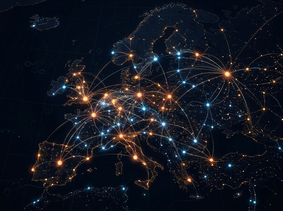 Symbolbild: Netzwerk-Karte Europa (KI-generierte Illustration)